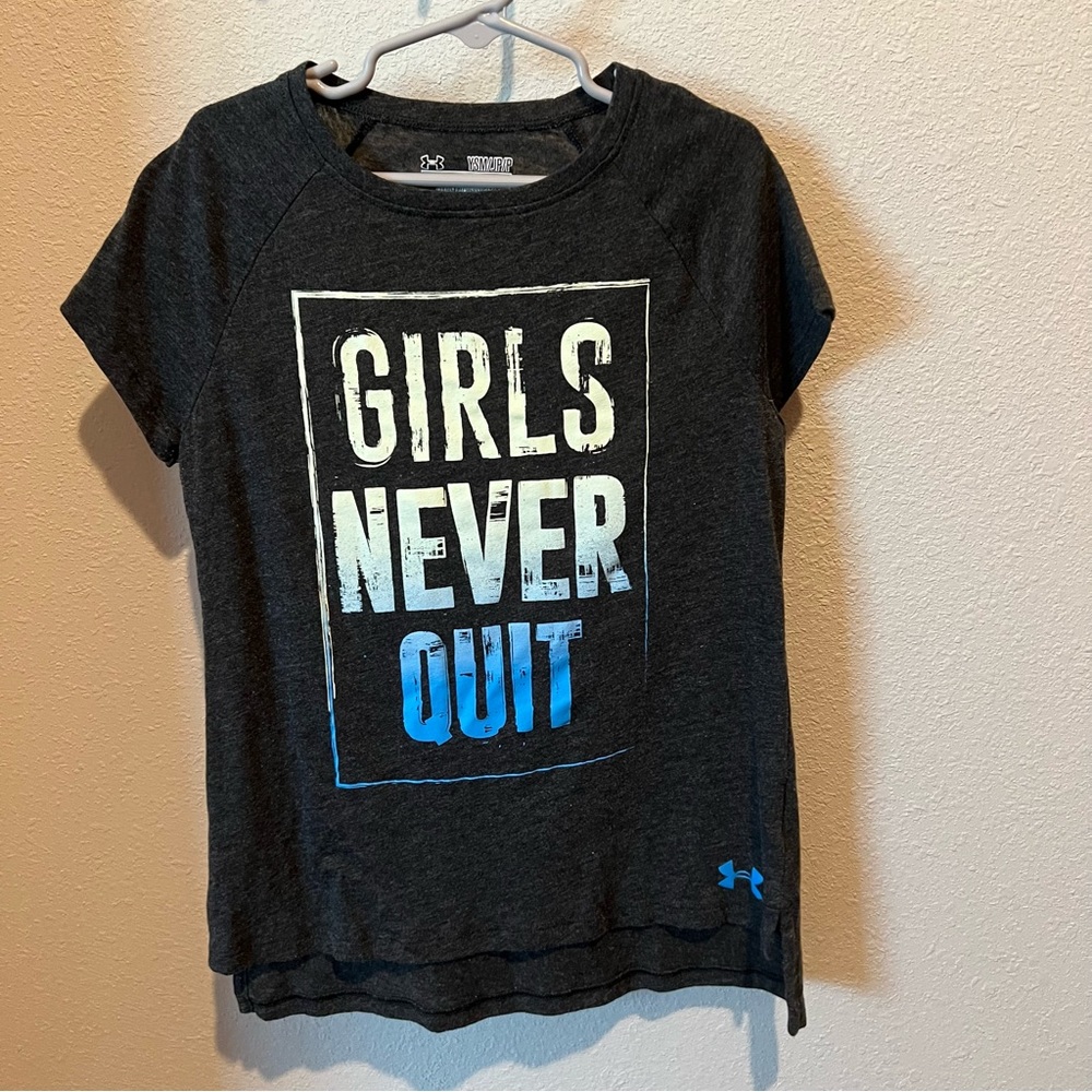Under Armour youth s gray GIRLS NEVER QUIT graphic tee